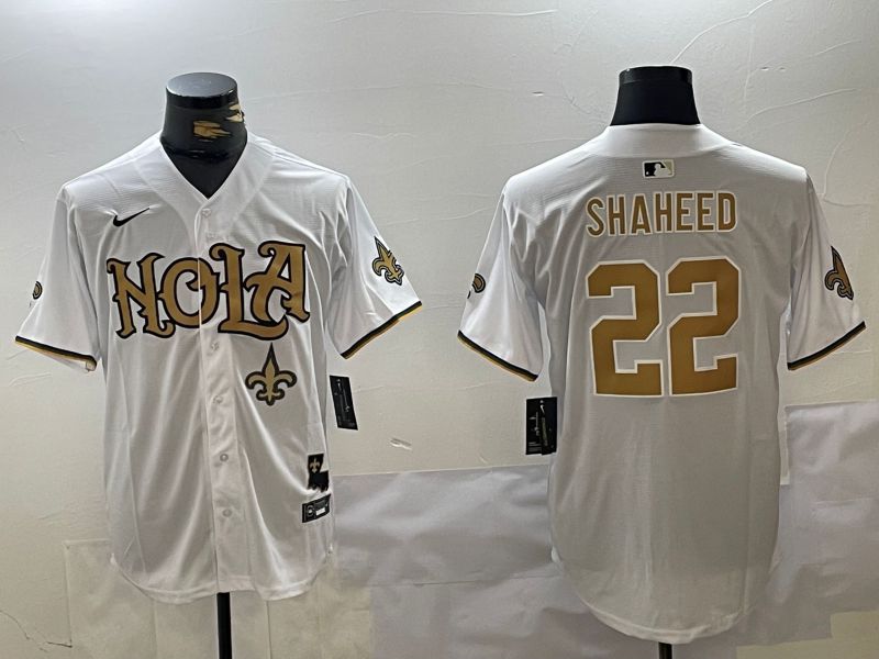 Men New Orleans Saints 22 Shaheed White Joint Name 2024 Nike Limited NFL Jersey style 3
